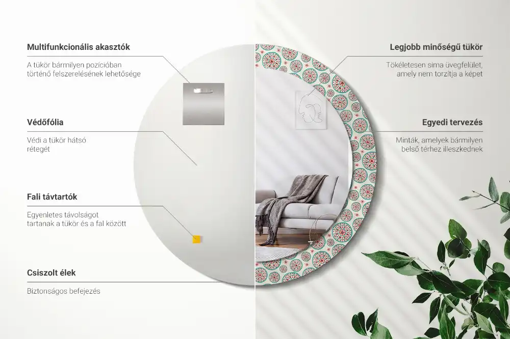 Okroglo okrasno ogledalo Boho vzorec