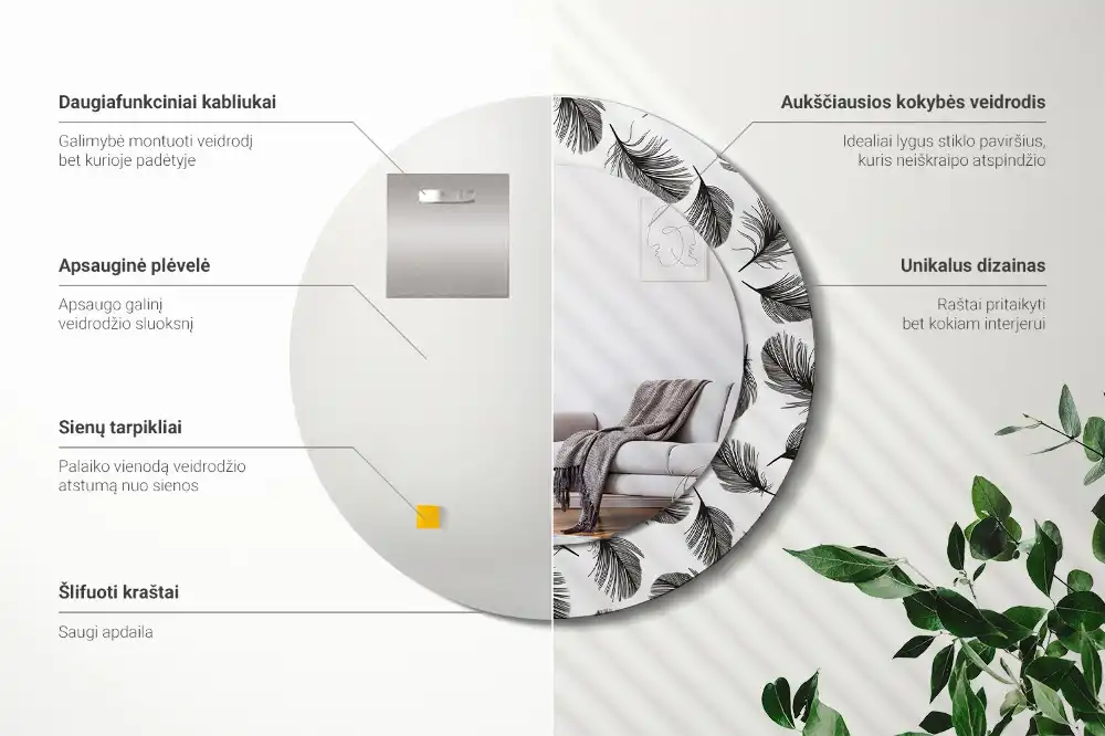 Okroglo okrasno ogledalo perje