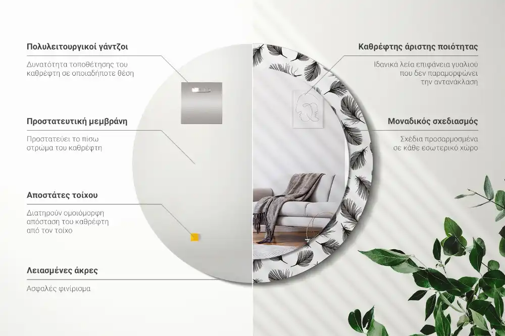 Okroglo okrasno ogledalo perje