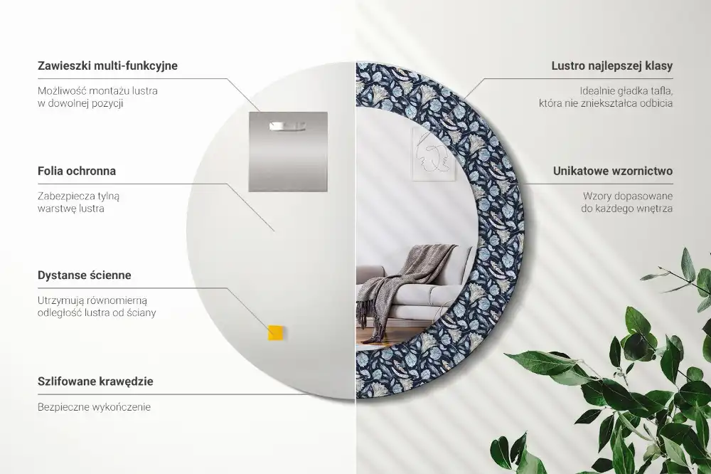 Okroglo stensko okrasno ogledalo Boho vzorec