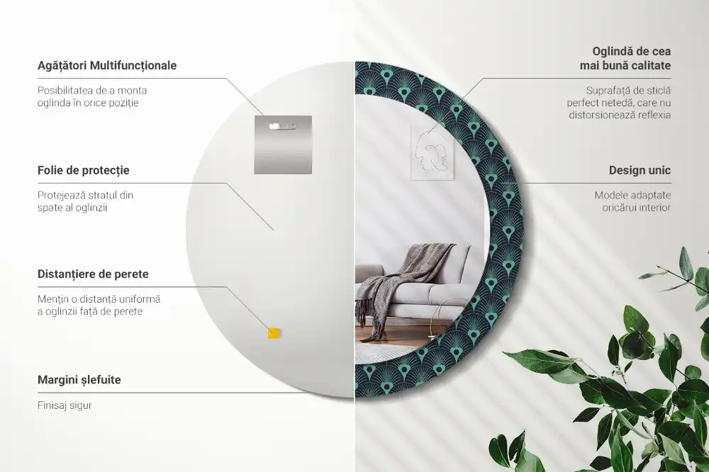 Tiskano okroglo ogledalo Cvetlični vzorec