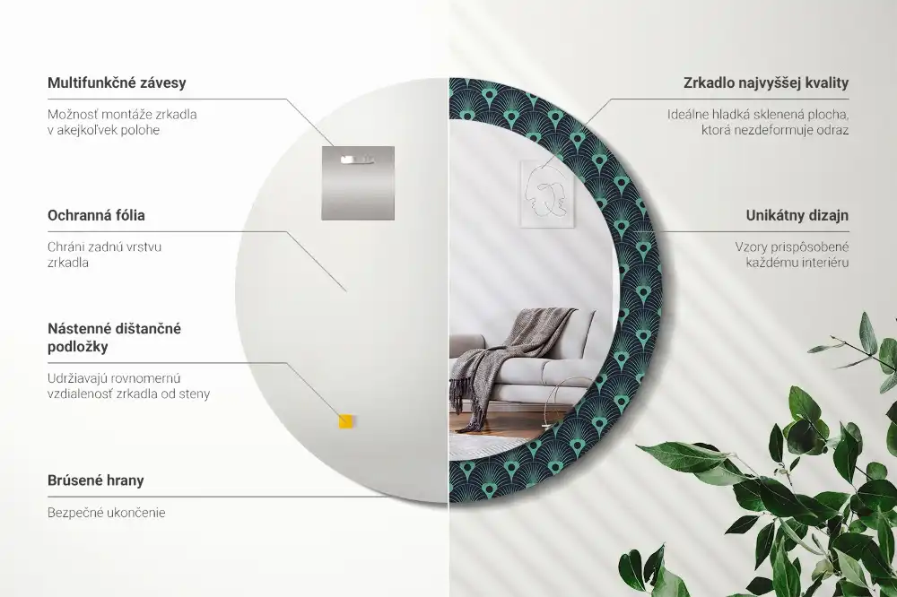 Tiskano okroglo ogledalo Cvetlični vzorec