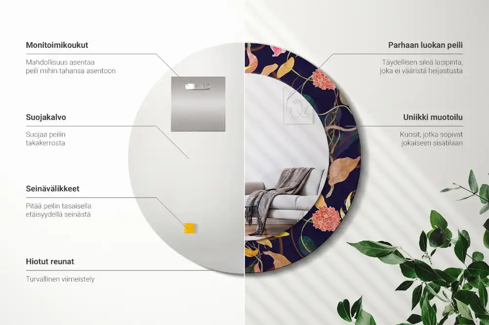 Tiskano okroglo ogledalo Akvarelne rastline