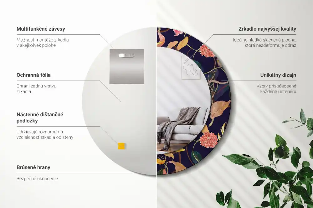 Tiskano okroglo ogledalo Akvarelne rastline