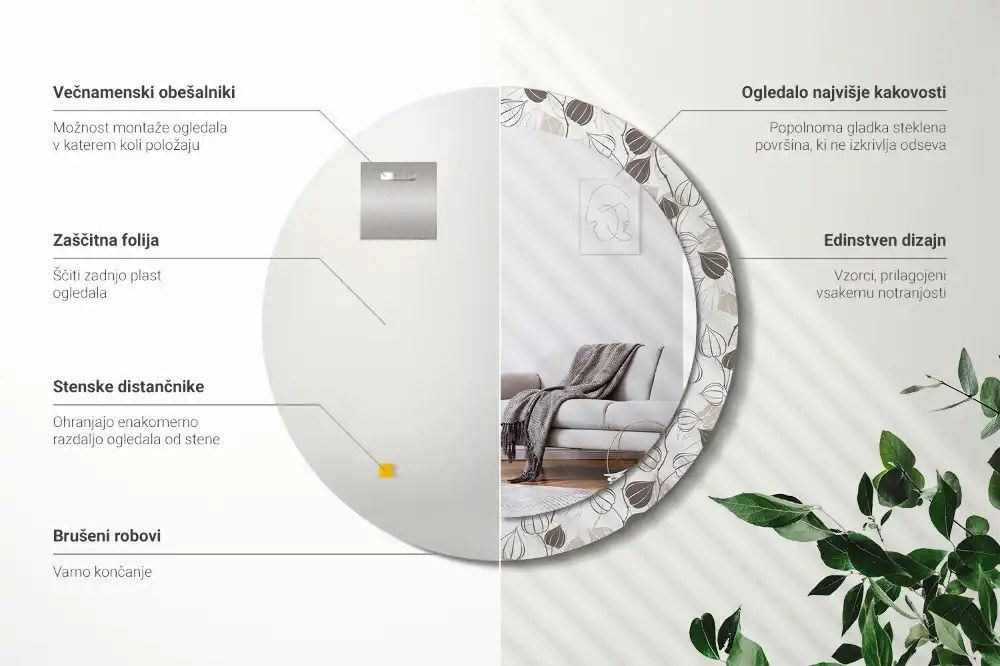 Okroglo stensko okrasno ogledalo Abstraktno cvetje