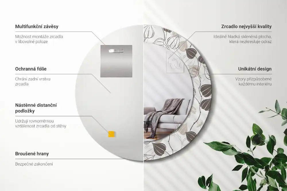 Okroglo stensko okrasno ogledalo Abstraktno cvetje