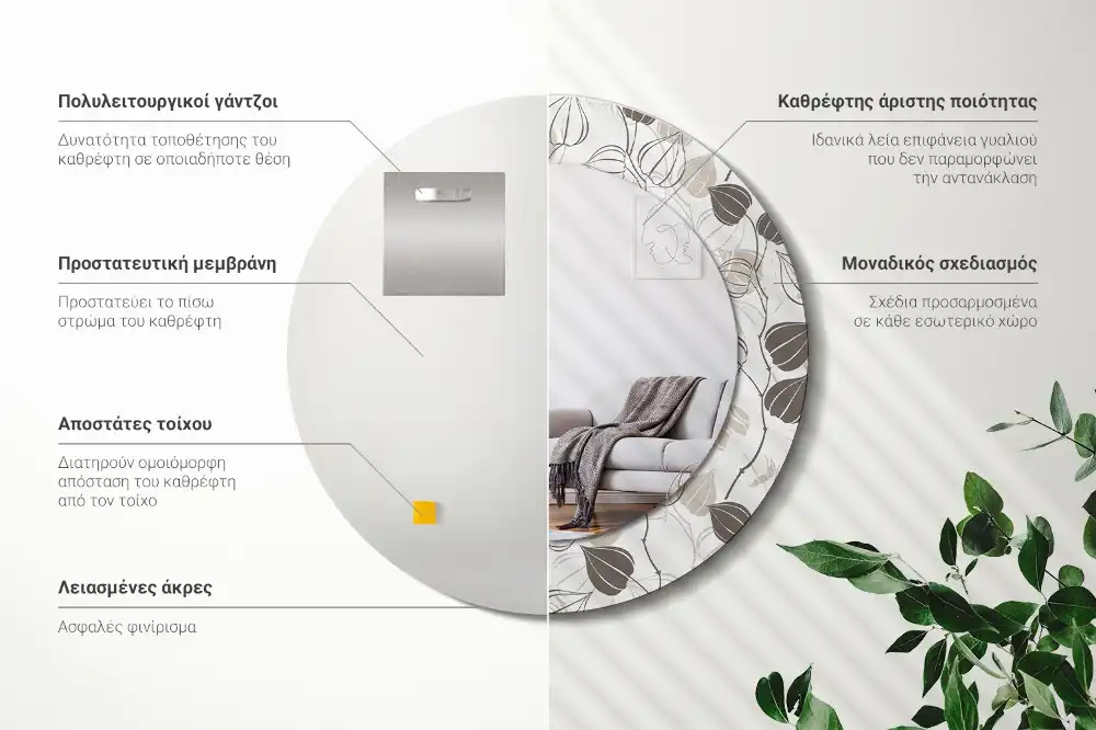 Okroglo stensko okrasno ogledalo Abstraktno cvetje