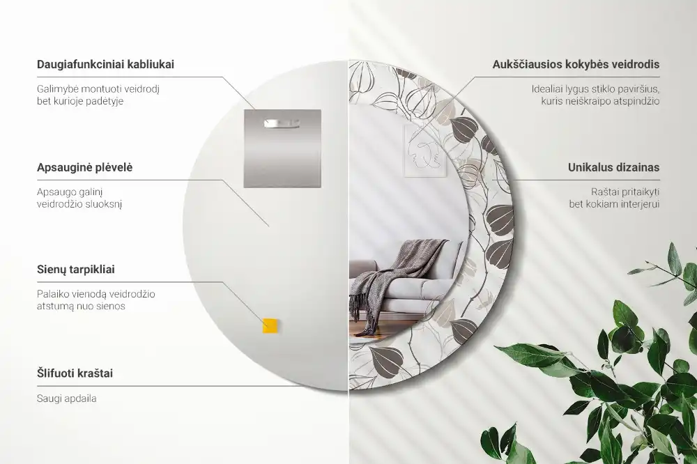 Okroglo stensko okrasno ogledalo Abstraktno cvetje