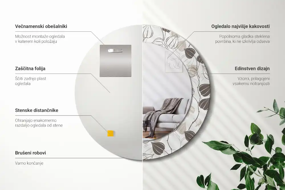 Okroglo stensko okrasno ogledalo Abstraktno cvetje