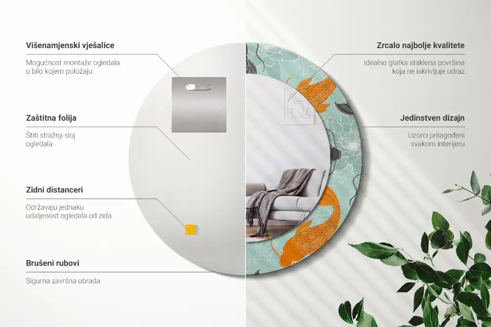 Okroglo stensko okrasno ogledalo Koi krap