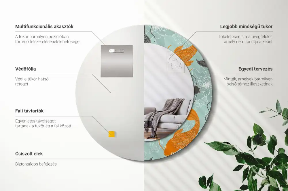 Okroglo stensko okrasno ogledalo Koi krap