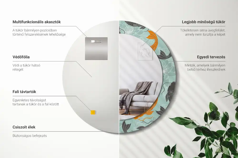 Okroglo stensko okrasno ogledalo Koi krap