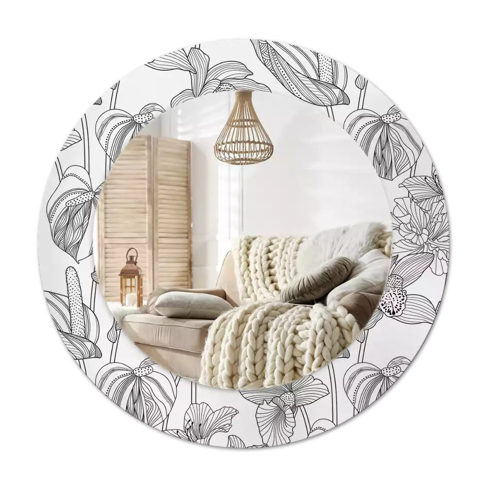 Tiskano okroglo ogledalo Cvetlični vzorec