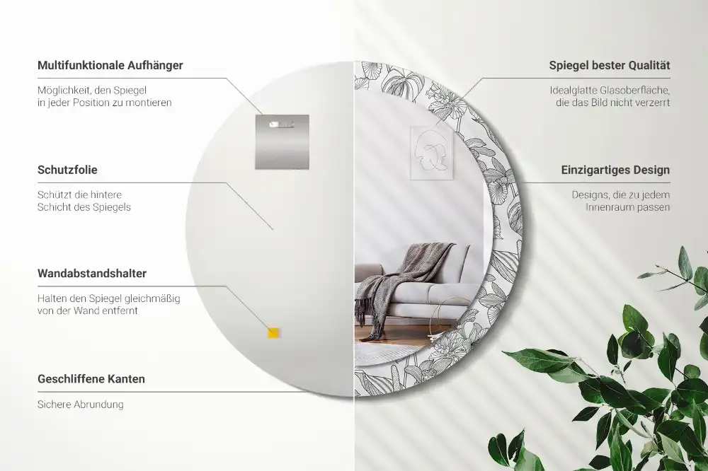 Tiskano okroglo ogledalo Cvetlični vzorec