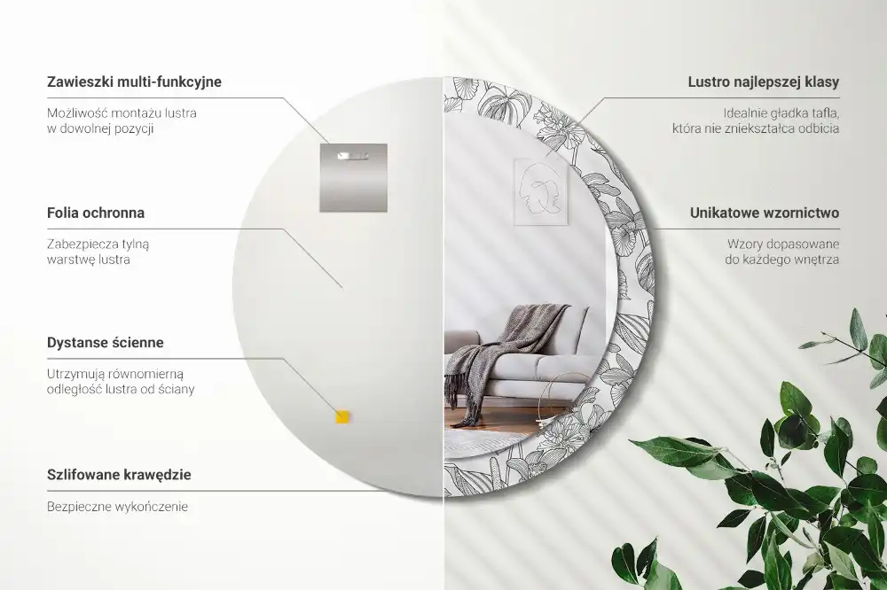 Tiskano okroglo ogledalo Cvetlični vzorec