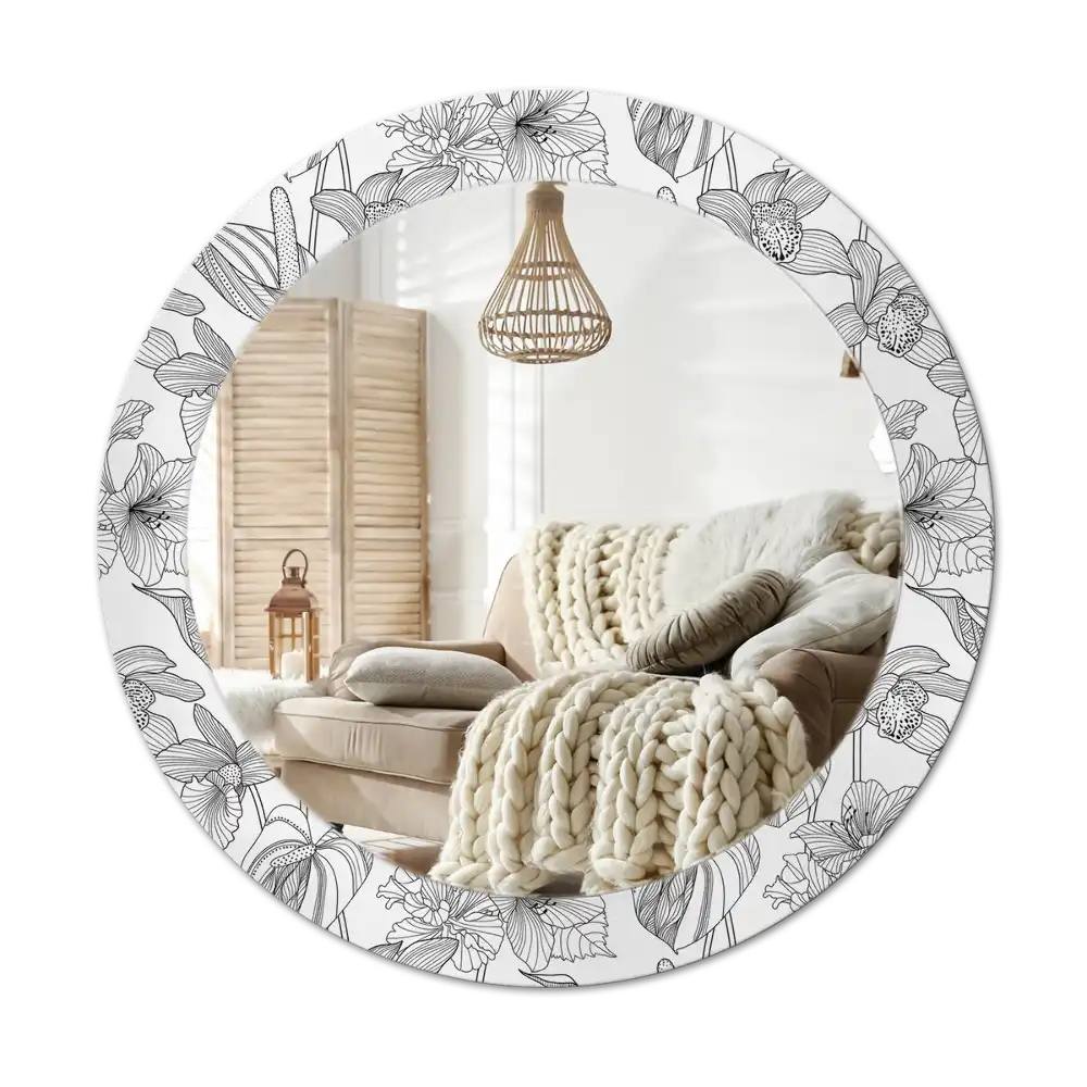 Tiskano okroglo ogledalo Cvetlični vzorec