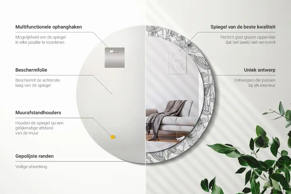 Tiskano okroglo ogledalo Cvetlični vzorec