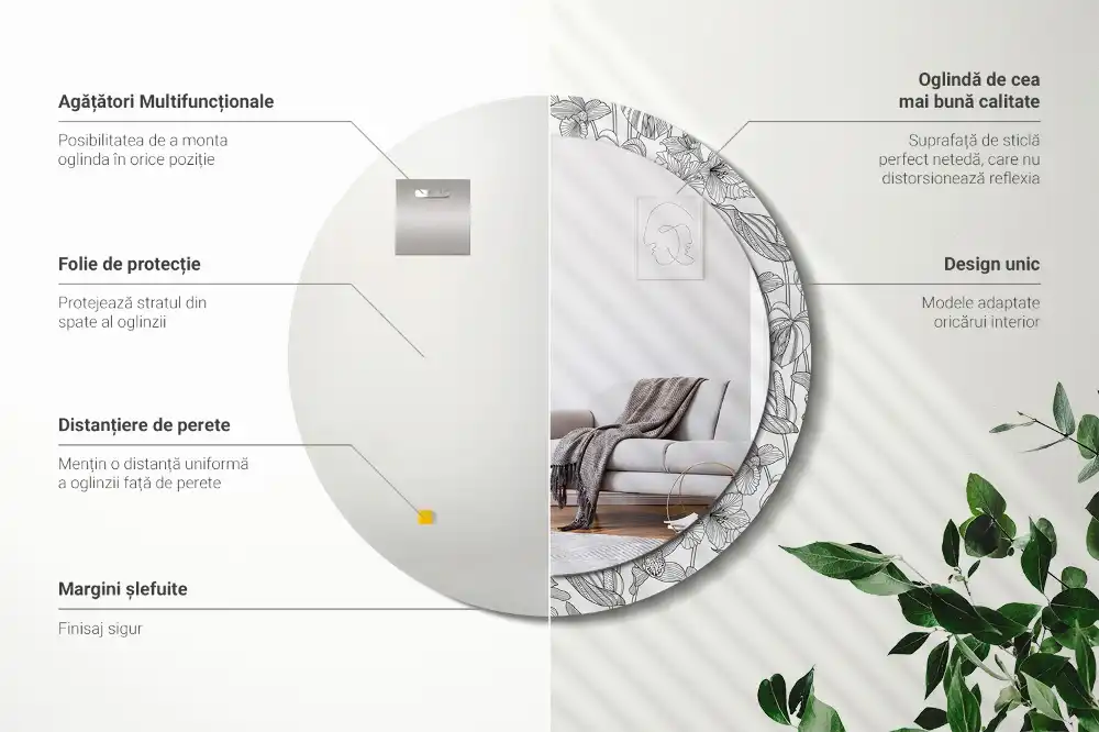 Tiskano okroglo ogledalo Cvetlični vzorec