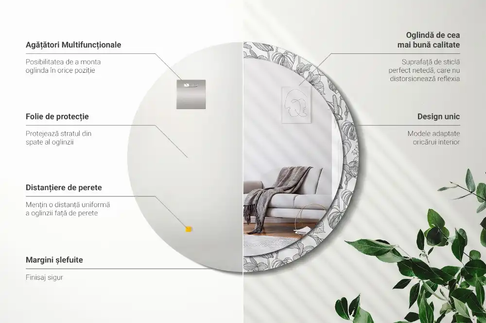 Tiskano okroglo ogledalo Cvetlični vzorec