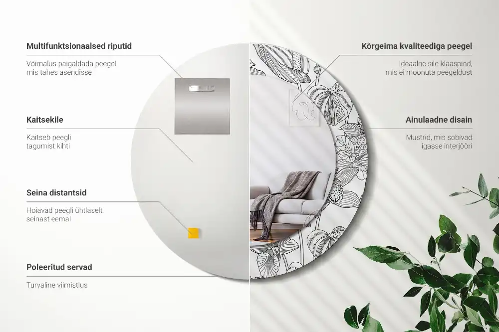 Tiskano okroglo ogledalo Cvetlični vzorec