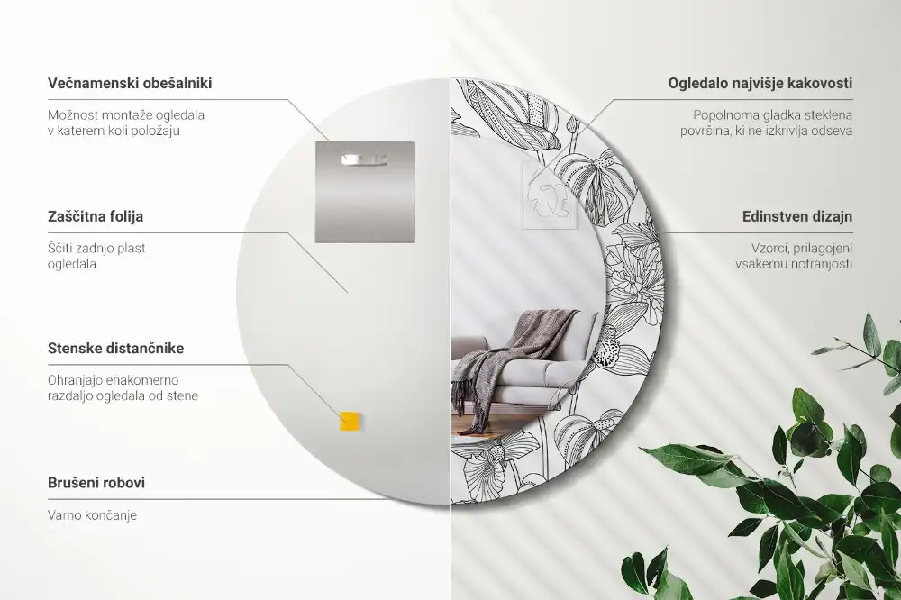 Tiskano okroglo ogledalo Cvetlični vzorec