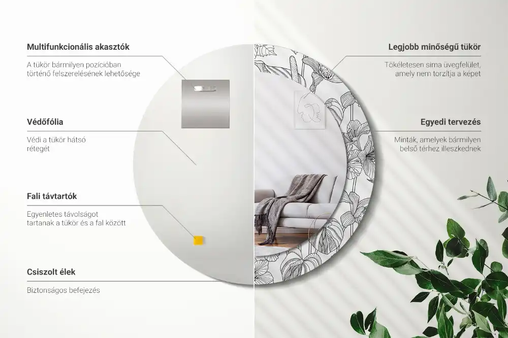 Tiskano okroglo ogledalo Cvetlični vzorec