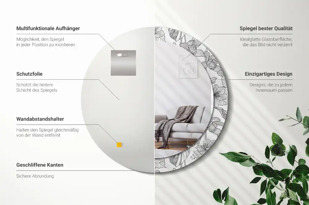 Tiskano okroglo ogledalo Cvetlični vzorec