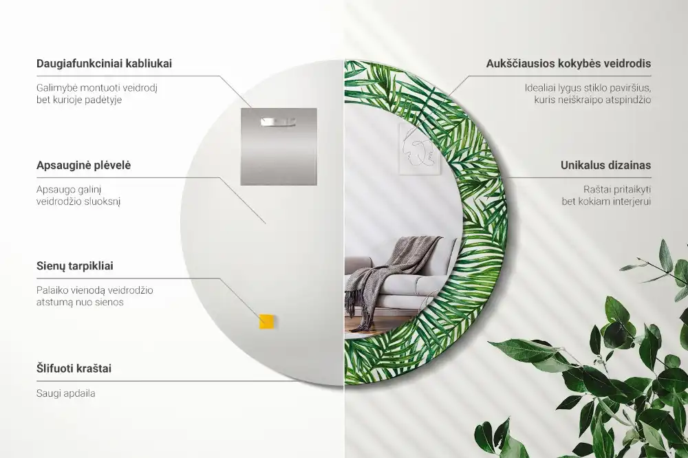 Okroglo okrasno ogledalo Tropska palma