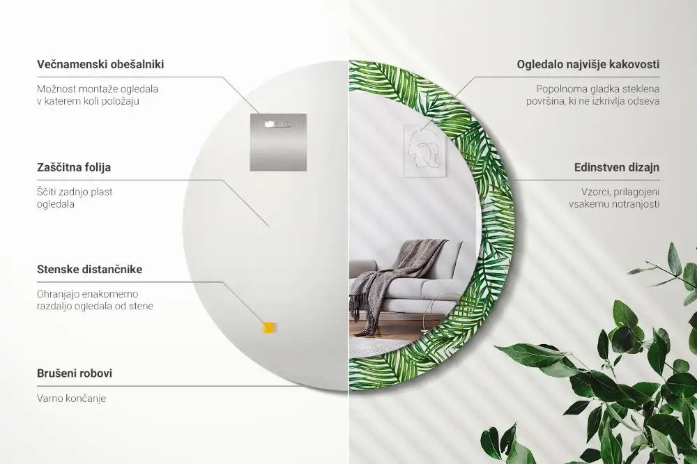 Okroglo okrasno ogledalo Tropska palma