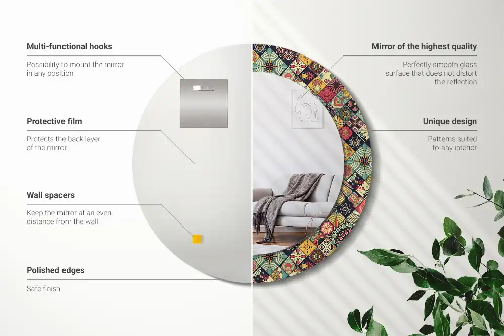 Okroglo stensko okrasno ogledalo Patchwork ploščice