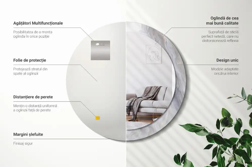 Tiskano okroglo ogledalo Abstraktni marmor