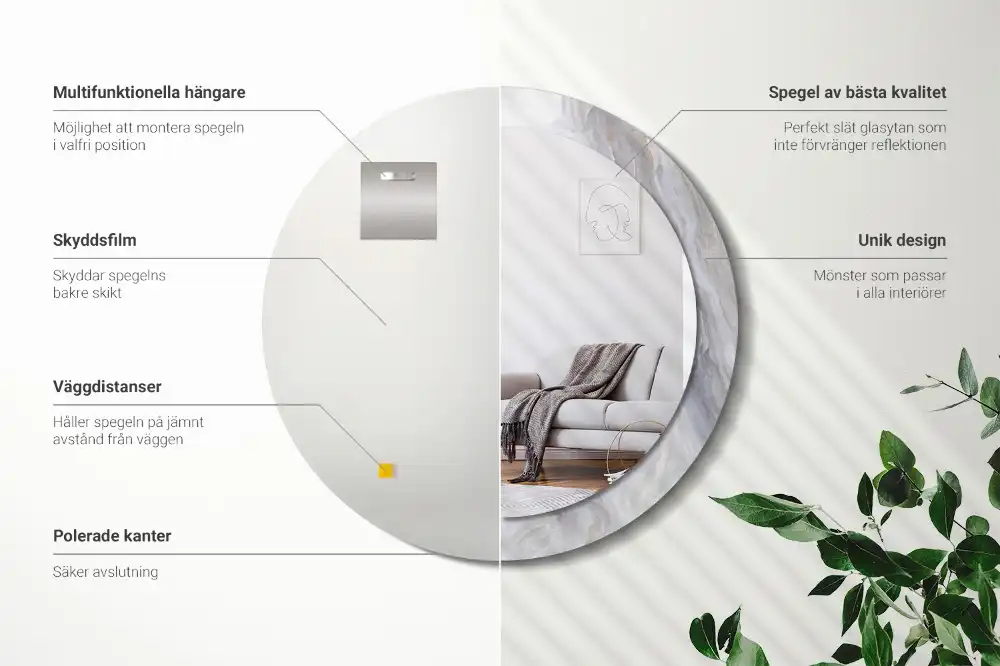 Tiskano okroglo ogledalo Abstraktni marmor