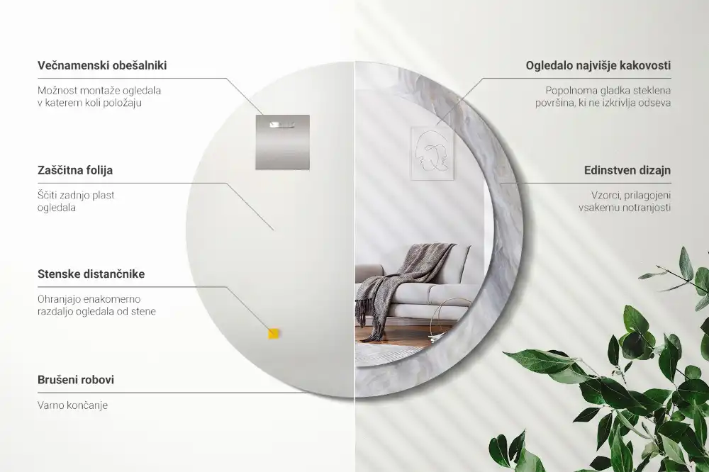 Tiskano okroglo ogledalo Abstraktni marmor