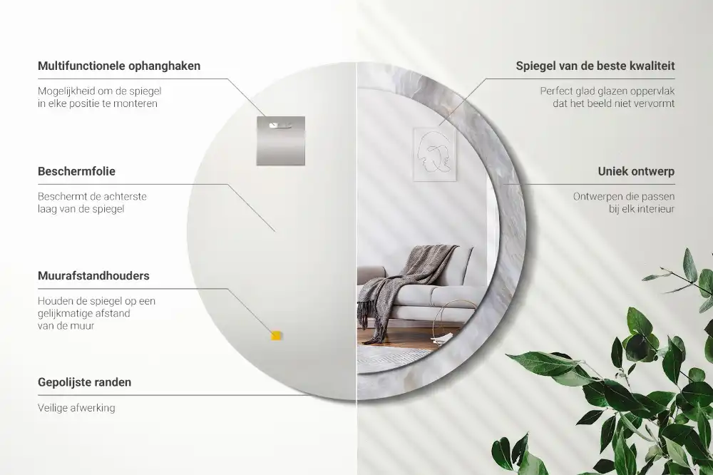 Tiskano okroglo ogledalo Abstraktni marmor