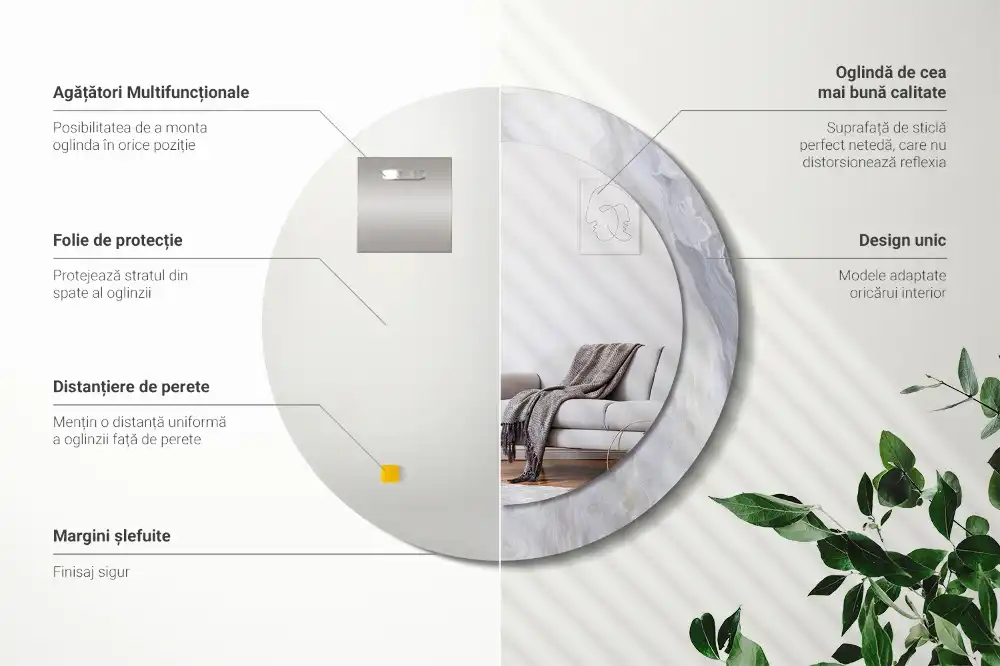 Tiskano okroglo ogledalo Abstraktni marmor