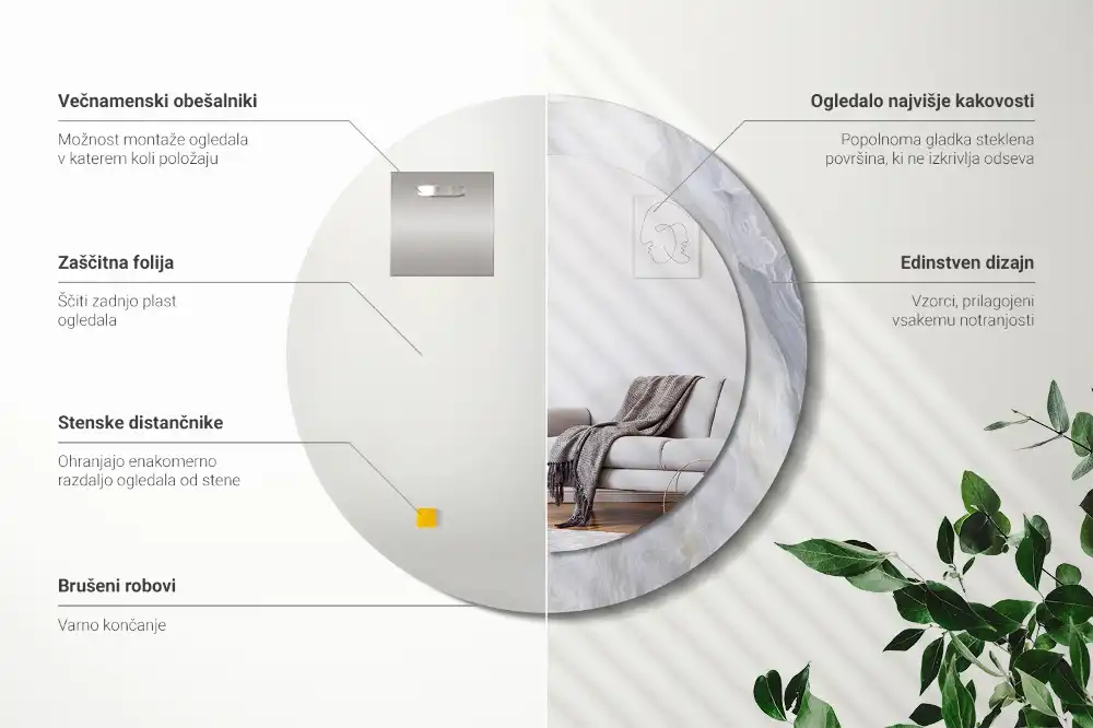 Tiskano okroglo ogledalo Abstraktni marmor