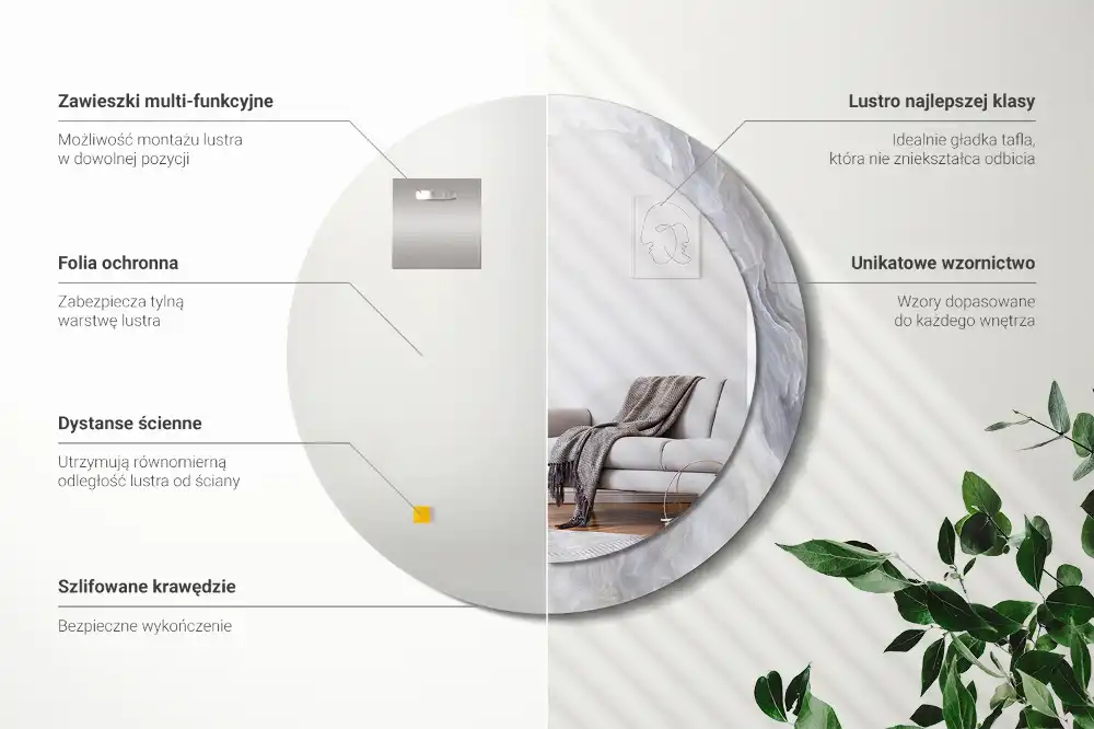 Tiskano okroglo ogledalo Abstraktni marmor