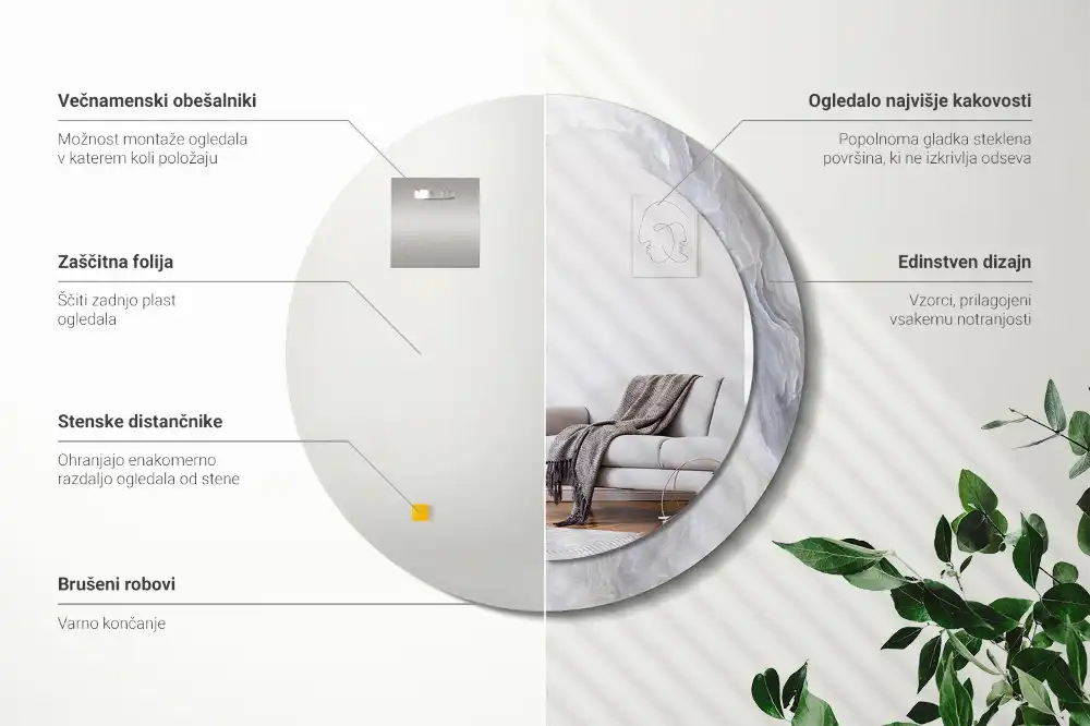 Tiskano okroglo ogledalo Abstraktni marmor