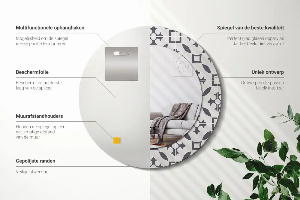 Tiskano okroglo ogledalo Vzorec ploščic