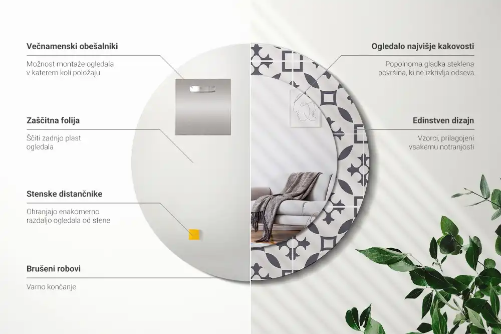 Tiskano okroglo ogledalo Vzorec ploščic