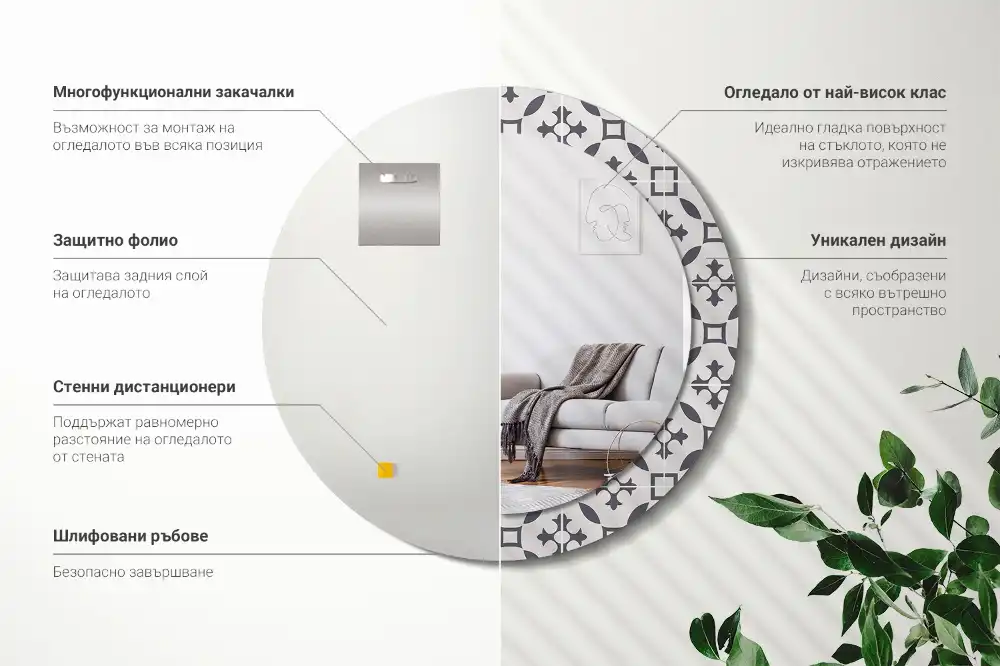 Tiskano okroglo ogledalo Vzorec ploščic