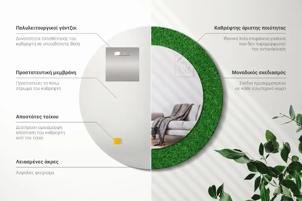 Tiskano okroglo ogledalo Zelena trava