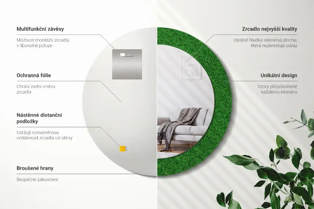 Tiskano okroglo ogledalo Zelena trava