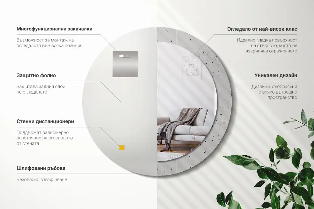 Okroglo stensko okrasno ogledalo Tekstura betona