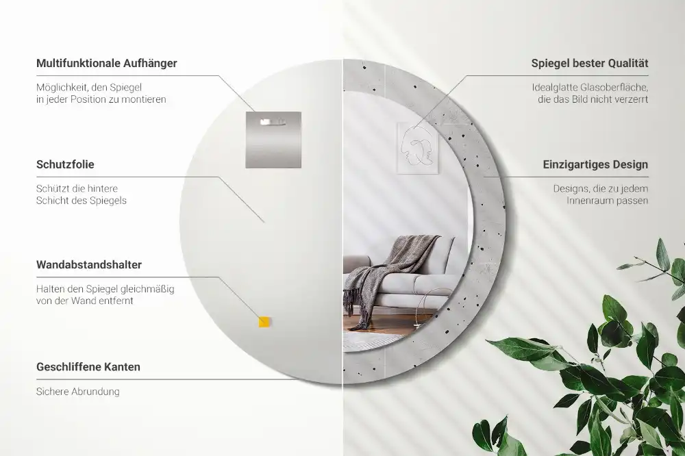 Okroglo stensko okrasno ogledalo Tekstura betona