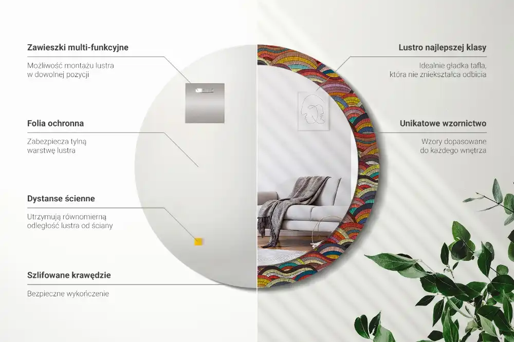 Tiskano okroglo ogledalo Ornament