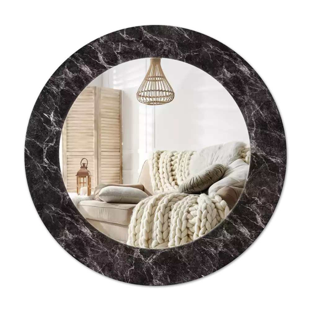 Okroglo okrasno ogledalo Črni marmor