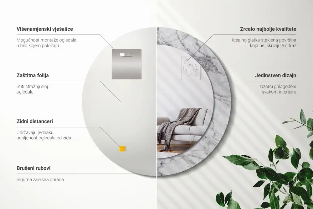 Okroglo stensko okrasno ogledalo Beli marmor