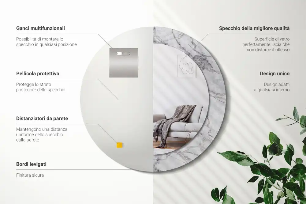 Okroglo stensko okrasno ogledalo Beli marmor