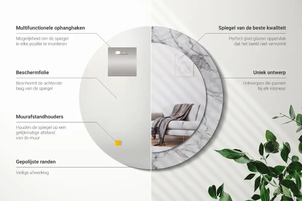 Okroglo stensko okrasno ogledalo Beli marmor